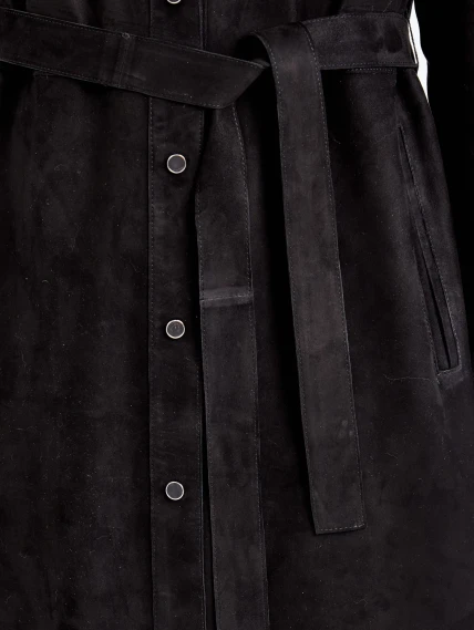 Черный женский замшевый плащ премиум класса 3112з, размер 46, артикул 92380-3