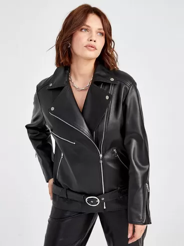 Кожаный комплект: Куртка женская 3013 + Брюки женские 02, черный/бордовый, р. 46, арт. 111146-5