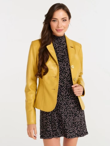 Кожаный женский пиджак 316рс, желтый, размер 44, артикул 90090-0