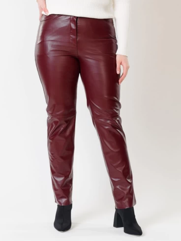 Кожаные зауженные женские брюки из натуральной кожи 02, бордовые, размер 42, артикул 85490-4