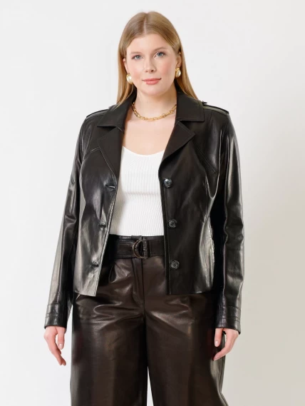 Кожаный комплект женский: Куртка 304 + Брюки 05, черный, размер 44, артикул 111144-5