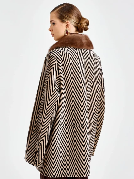 Женская дубленка с норковым воротником 2087, бежевая, размер 48, артикул 92740-5