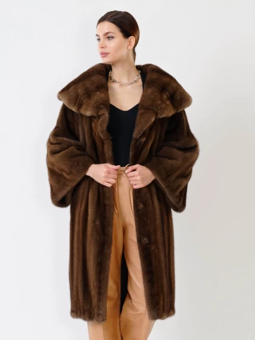 Пальто из меха норки женское 17001(в), длинное, коричневое, р. 48, арт. 32670-6