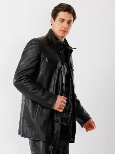 Кожаная куртка утепленная мужская 517нвш, черная, р. 46, арт. 40360-2