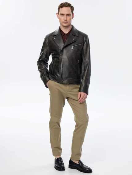 Мужская кожаная куртка косуха премиум класса 560, коричневая, размер 48, артикул 29660-4
