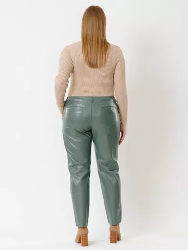 Кожаные зауженные брюки женские 03, из натуральной кожи, оливковые, р. 54, арт. 85381-1