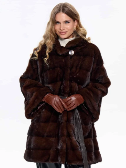 Короткая коричневая норковая женская шуба MANAKAS 2524, размер 38, артикул 34470-0