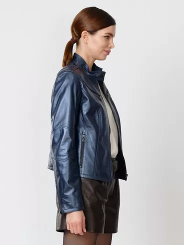 Кожаный комплект: Куртка женская 399 + Шорты женские 01, синий/черный, размер 44, арт. 111206-4