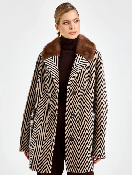 Женская дубленка с норковым воротником 2087, бежевая, размер 48, артикул 92740-2