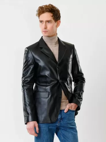 Кожаный пиджак мужской 543, черный, р. 48, арт. 28451-5