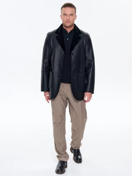 Мужская дубленка пиджак премиум класса 443, черная, размер 48, артикул 41210-1