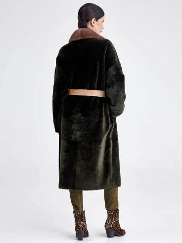 Женское двустороннее пальто из овчины с мехом норки 2017, хаки, размер 44, артикул 13760-6