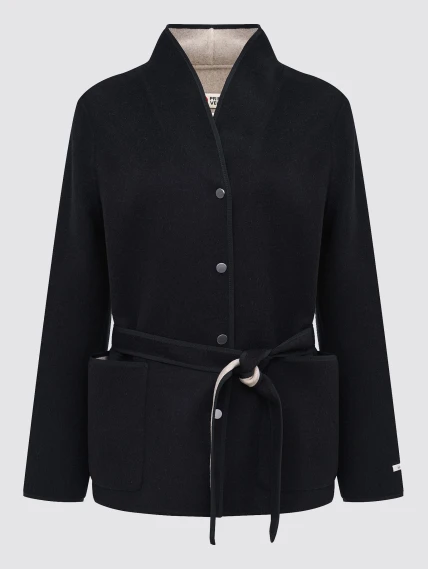 Черное полупальто кашемировое женское 1131-70, размер 46, артикул 92590-0