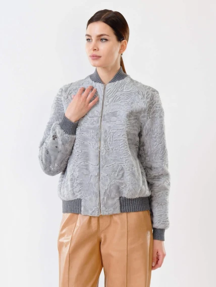 Бомбер из каракуля женский 17105, серый, размер 40, артикул 22590-5