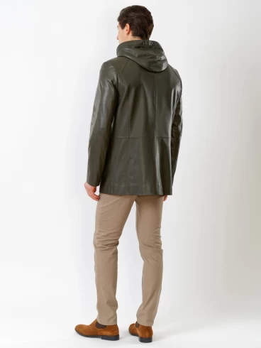 Удлиненная мужская кожаная куртка с молниями YKK премиум класса 552, оливковая, размер 48, артикул 28760-4