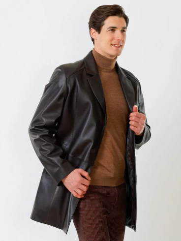 Кожаный пиджак удлиненный мужской 541, коричневый, размер 48, артикул 29530-6