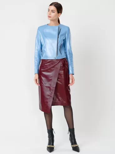 Кожаный комплект женский: Куртка 389 + Юбка-миди 07, голубой/бордовый, р. 42, арт. 111112-6