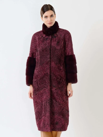 Женская шуба из меха каракуля с мехом норки 17101д(сн), бордовая, размер 44, артикул 22620-4