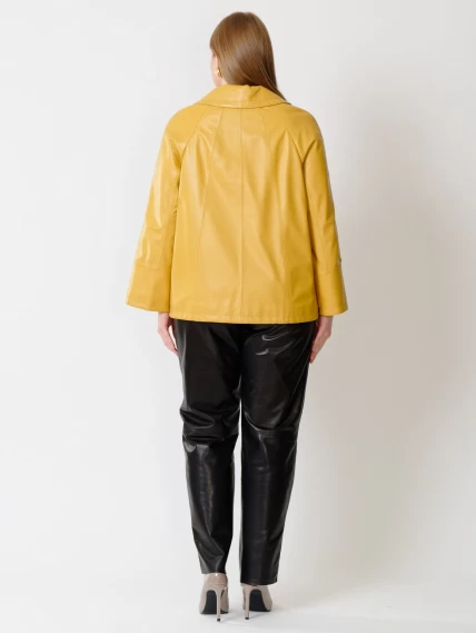 Кожаный комплект женский: Куртка 385 + Брюки 04, желтый/черный, размер 48, артикул 111382-2