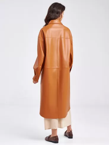 Кожаное платье - рубашка премиум класса женская 04, с поясом, из натуральной кожи, виски, р. 44, арт. 23190-6