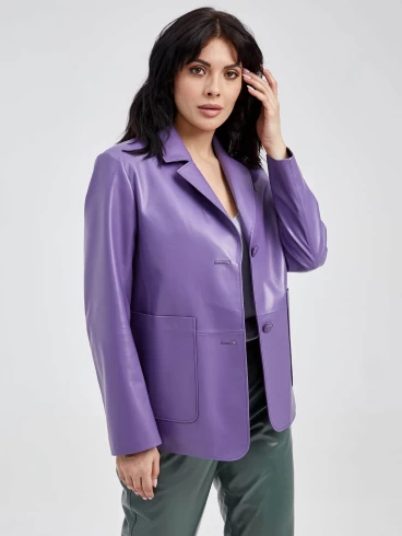 Кожаный женский пиджак премиум класса 3016, сиреневый, размер 52, артикул 91680-1