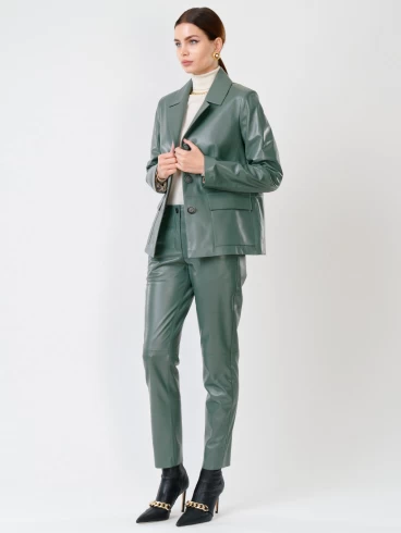 Кожаный костюм женский: Пиджак 3007 + Брюки 03, оливковый, размер 46, артикул 111136-1