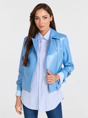 Кожаная куртка косуха женская 307, голубой перламутр, размер 44, артикул 90550-4