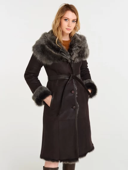 Зимний комплект женский: Дубленка 131 + Юбка с поясом 01рс, коричневый, размер 44, артикул 111325-1