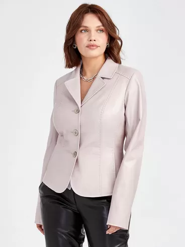Кожаный костюм женский: Пиджак 316рс + Брюки 03, пудровый/черный, р. 46, арт. 111153-5