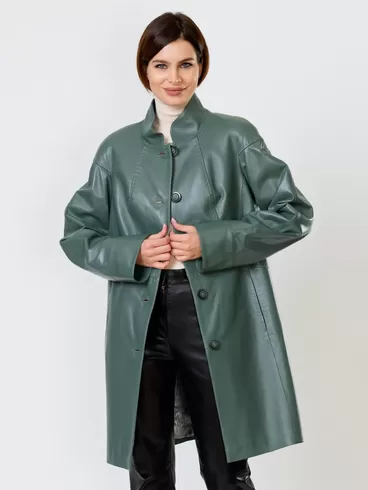 Кожаное пальто женское 378, оливковое, р. 48, арт. 91070-0