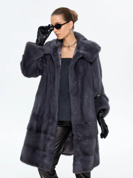 Женская шуба из меха норки с капюшоном М-101-3- 319, графитовая, размер 54, артикул 65380-1
