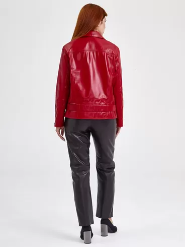 Кожаный комплект: Куртка женская 3013 + Брюки женские 03, красный/черный, размер 46, артикул 111145-2