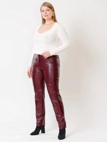 Кожаные зауженные женские брюки из натуральной кожи 02, бордовые, размер 42, артикул 85490-0