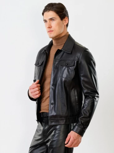 Короткая мужская кожаная куртка в джинсовом стиле 550, черная, размер 48, артикул  28750-1