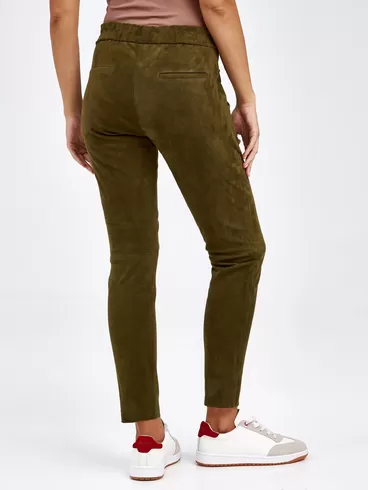 Кожаные брюки женские 07_1, из натуральной замши, зеленые, p. 44, арт. 85620-6