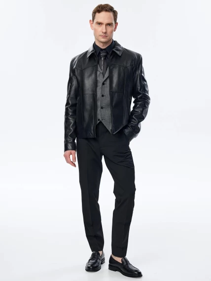 Короткая кожаная куртка для мужчин 504, черная, размер 52, артикул 29331-1