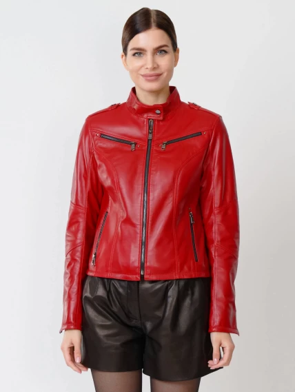 Кожаная куртка женская 399, красная, размер 52, артикул 90921-5