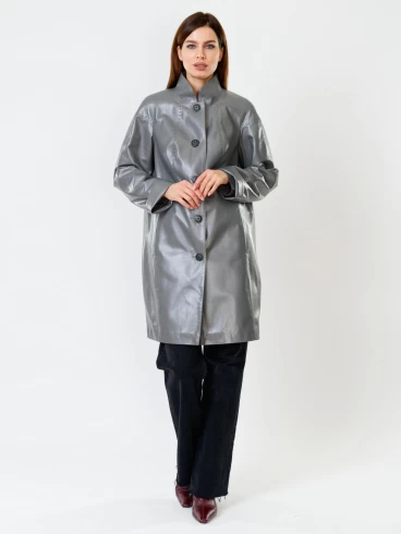 Кожаное пальто женское 378, серое, размер 50, артикул 91120-3