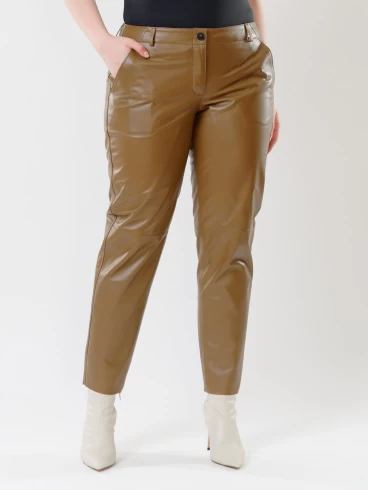 Кожаные зауженные женские брюки из натуральной кожи 03, серо-коричневые, размер 46, артикул 85521-4
