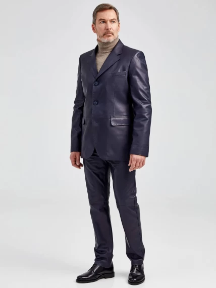 Кожаный костюм мужской: Пиджак 543 + Брюки 01, синий, размер 48, артикул 140151-1