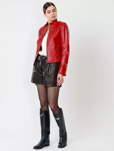 Кожаный комплект: Куртка женская 399 + Шорты женские 01, красный/черный, р. 44, арт. 111207-0
