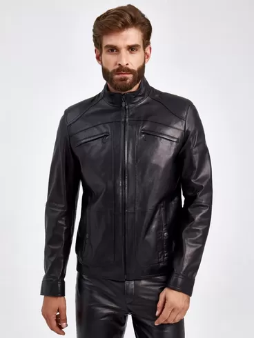 Кожаная куртка мужская 519, короткая, черная, p. 50, арт. 29200-6