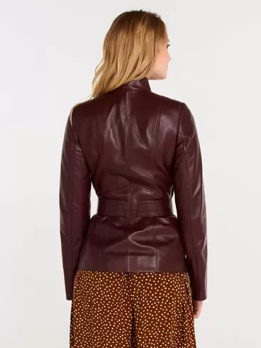 Кожаная куртка женская 334, с поясом, бордовая, р. 40, арт. 90630-4