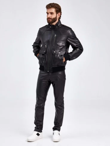Кожаная куртка бомбер мужская Пит, черная, p. 50, арт. 29190-1