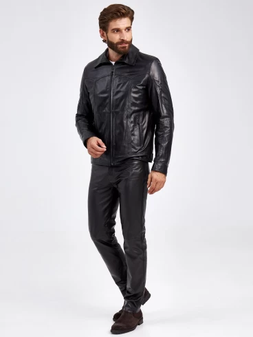 Кожаная куртка мужская 504, короткая, черная, размер 50, артикул 29330-2