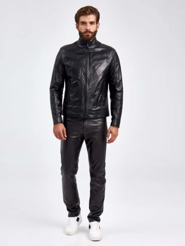 Короткая кожаная мужская куртка 502, черная, размер 50, артикул 29110-5