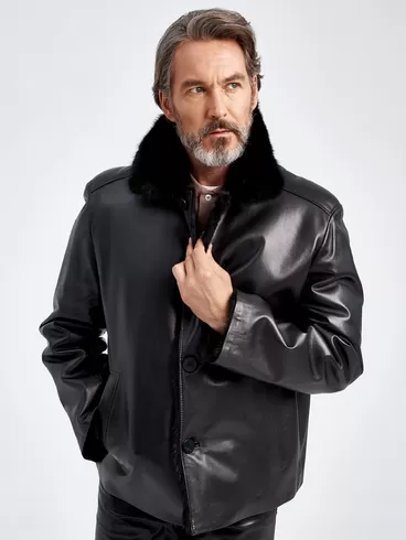 Кожаная куртка зимняя двусторонняя мужская Antonio, на подкладке из меха норки, черная, p. 52, арт. 40830-0