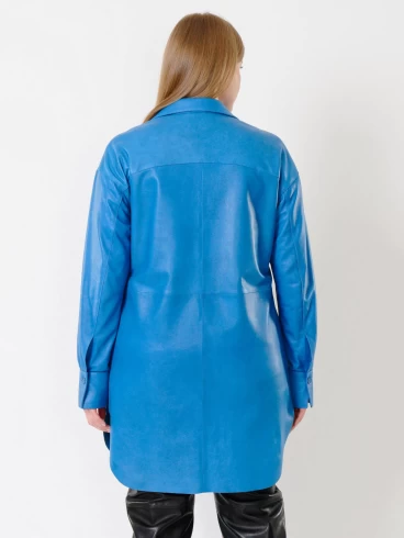 Кожаная рубашка женская 01_2, с поясом, из натуральной кожи, голубая, р. 46, арт. 91412-6