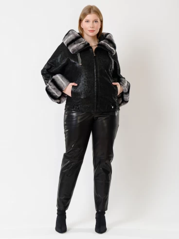 Замшевая утепленная женская куртка с мехом "рекса" 397ш, черная, размер 48, артикул 23721-4