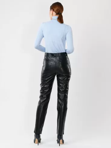 Кожаные зауженные брюки женские 02, из натуральной кожи, черные, р. 42, арт. 85230-2